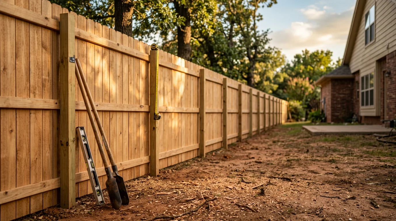 New fence installation in a residential yard
