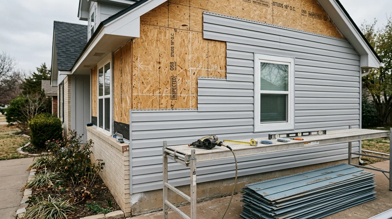Full home siding installation completed on an Oklahoma City Metro house, showing uniform new panels across all elevations.