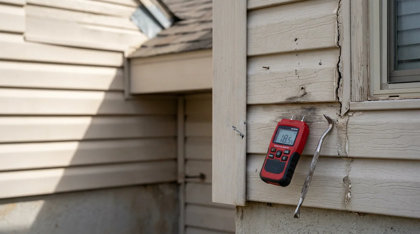 A Stronghold Exterior contractor inspecting siding on an Oklahoma City Metro home during a professional siding inspection.