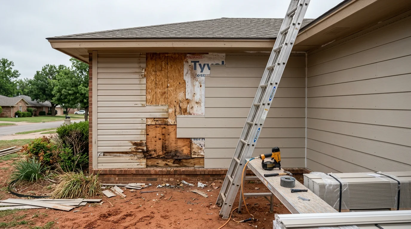 New siding installed on an Oklahoma City Metro home, showing clean vinyl panels and updated trim on a residential exterior.