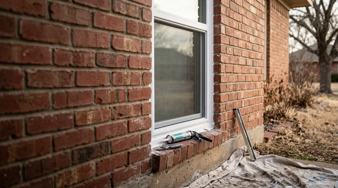 A single replacement window installed on an Oklahoma City Metro home, with new exterior trim and a tight seal against the siding.