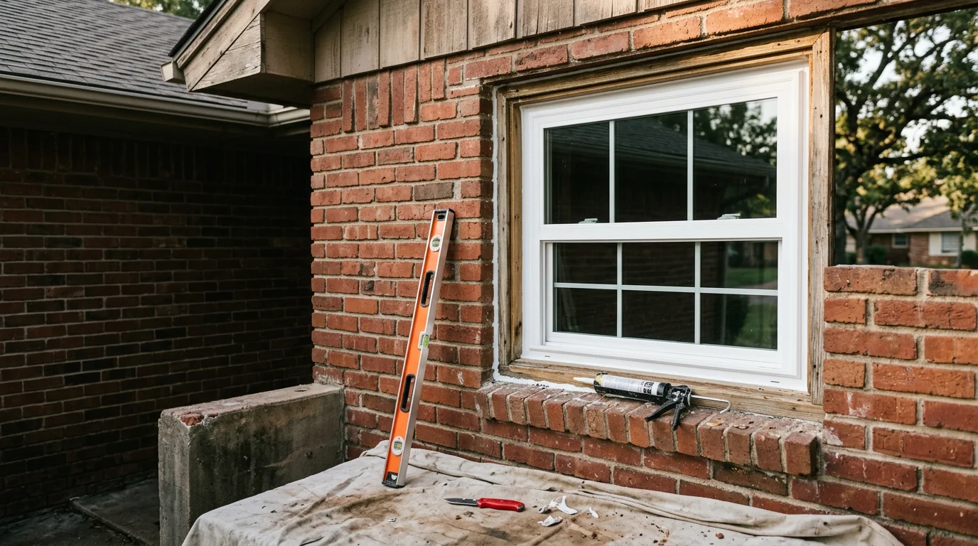 An Oklahoma City Metro home with newly installed replacement windows, showing clean frames and clear glass on a residential street.